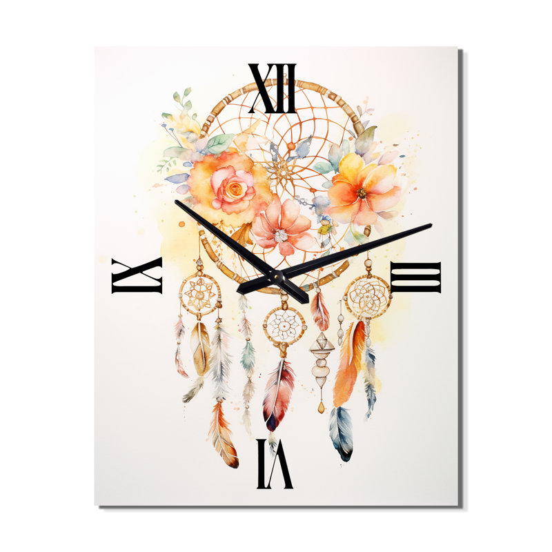 Jaune Boho Dreamcatcher aquarelle - horloge murale moderne Dream Catcher, Grand
