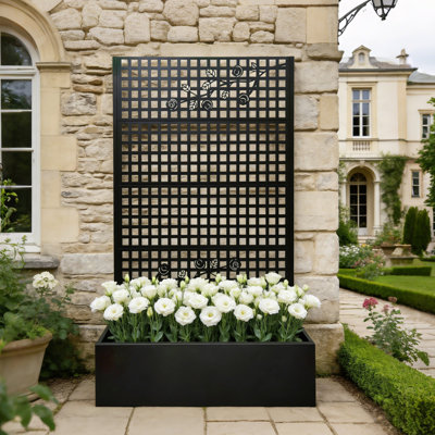 Boîte à fleurs en métal avec treillis H 70,9 po x l 43,3 po x P 15,8 po - Lit de jardin surélevé avec panneaux d'intimité en treillis pour la décoration du patio
