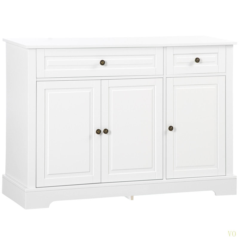 Buffet, armoire de cuisine moderne avec 2 tiroirs et tablettes réglables, armoire à café, Blanc