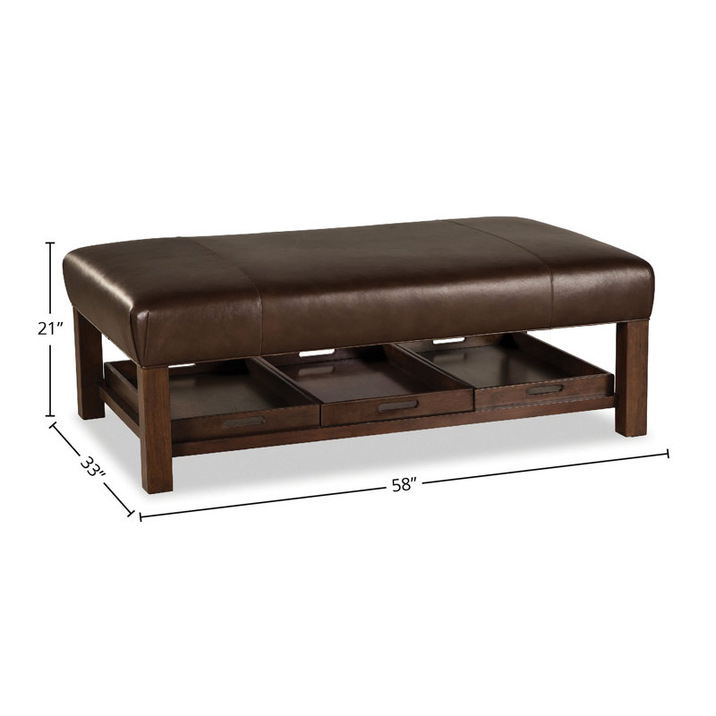 Repose-pieds rembourré Mikyia, Cuir véritable brun foncé