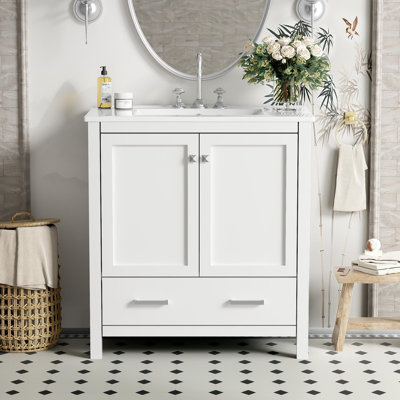 Meuble-lavabo de 30 po avec lavabo, armoires à double porte et tiroirs