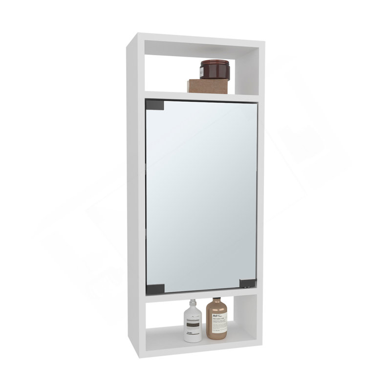 Pharmacie, 1 porte, 5 tablettes, 1 miroir, blanc
