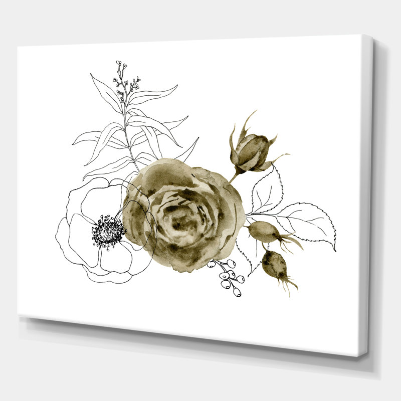 Anémone Bouquet de fleurs avec branches d'eucalyptus I - Peinture sur toile, H 16 po x l 32 po x p 1 po, Toile tendue