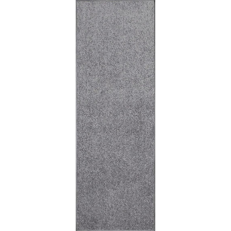 Tapis de couleur unie en polyester tissé à la machine en gris, Tapis de couloir 2 pi x 14 pi