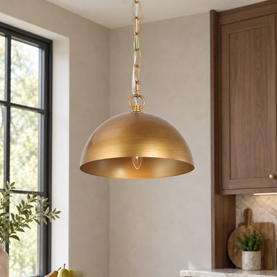 1-Light Brushed Antique Gold Dome Kitchen Island Pendant