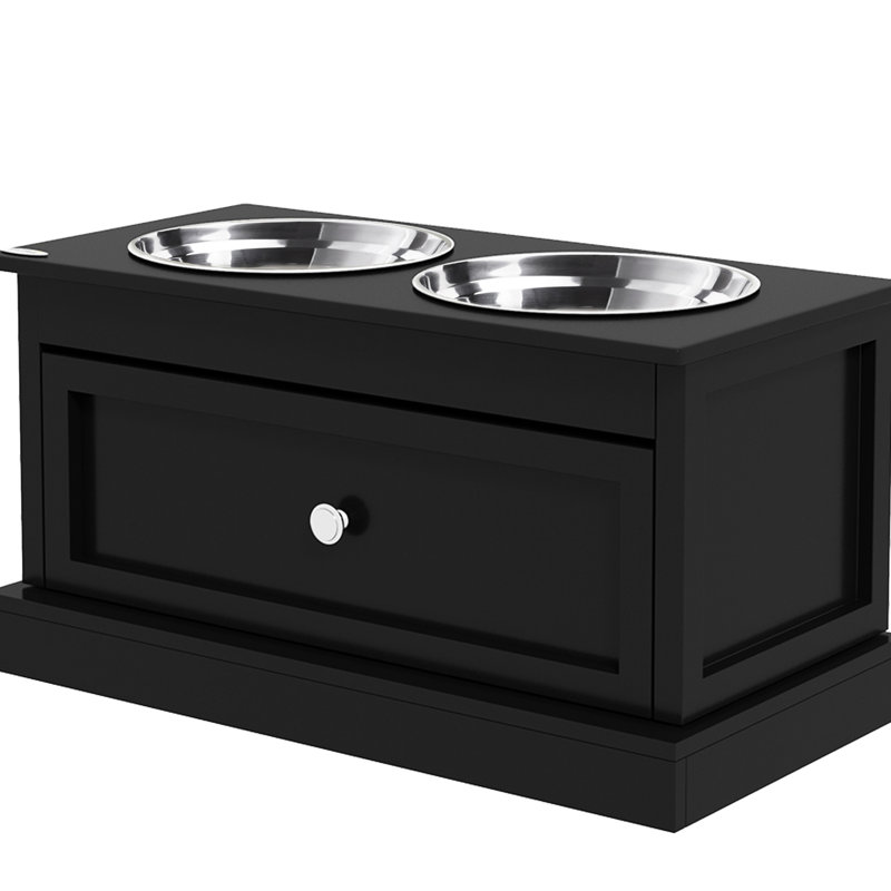 Grande station d'alimentation pour chien avec rangement, capacité de 11 L, noir, acier inoxydable amovible pour un espace de rangement hygiénique pour animaux de compagnie