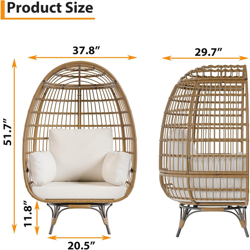 Swivel Egg Chair with Stand, Brown Rattan Cushion Seat for Patio Garden, Beige