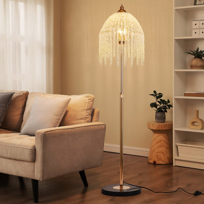  3-Light 63'' Crystal Floor Lamp, Gold Modern Waterfall LED Floor Light for Living Room, Bedroom, Office