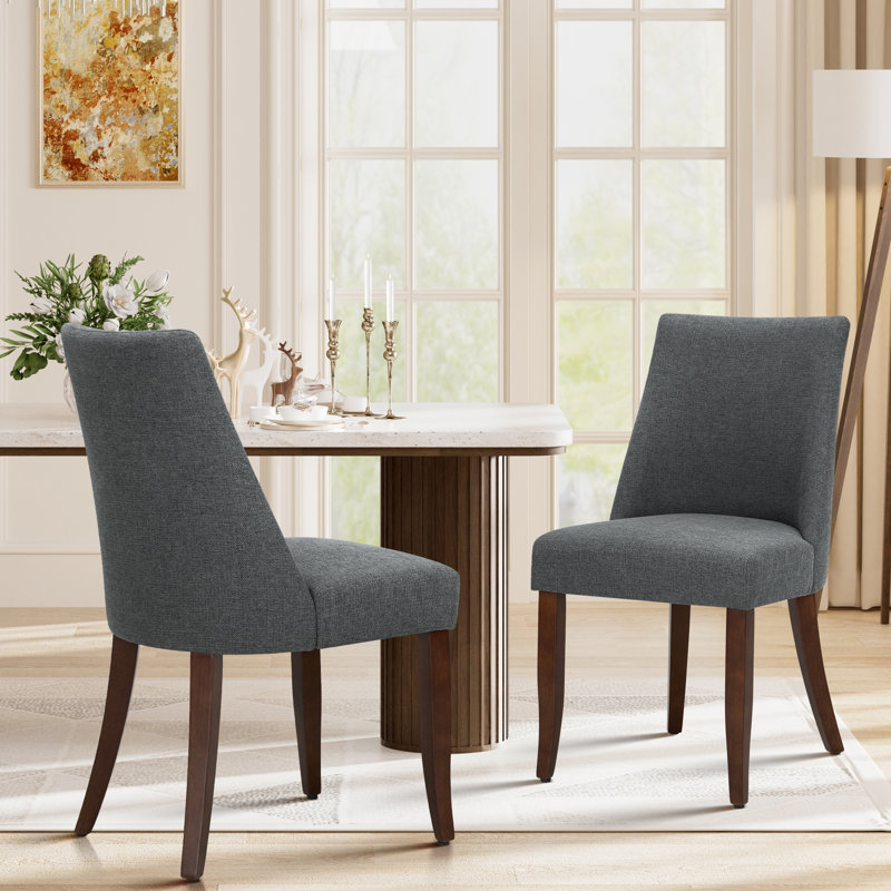 19" Seat Height Parsons Upholstered Dining Chair, Solid Wood Legs, High Back Fabric Dining Side Chairs, Easy Assembly, 2