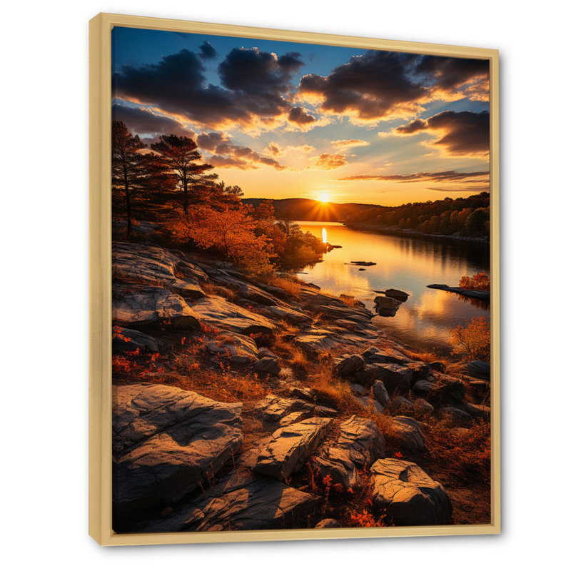 «Wisconsin Jackson Lake At Sunset», reproduction d'art sur toile, H 40 po x l 30 po x P 1,5 po, Cadre naturel flottant