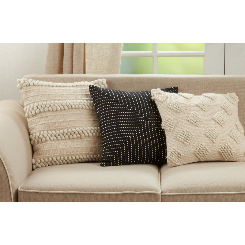 Black and White Cotton Patchwork Stitch Square Throw Pillow, 18"