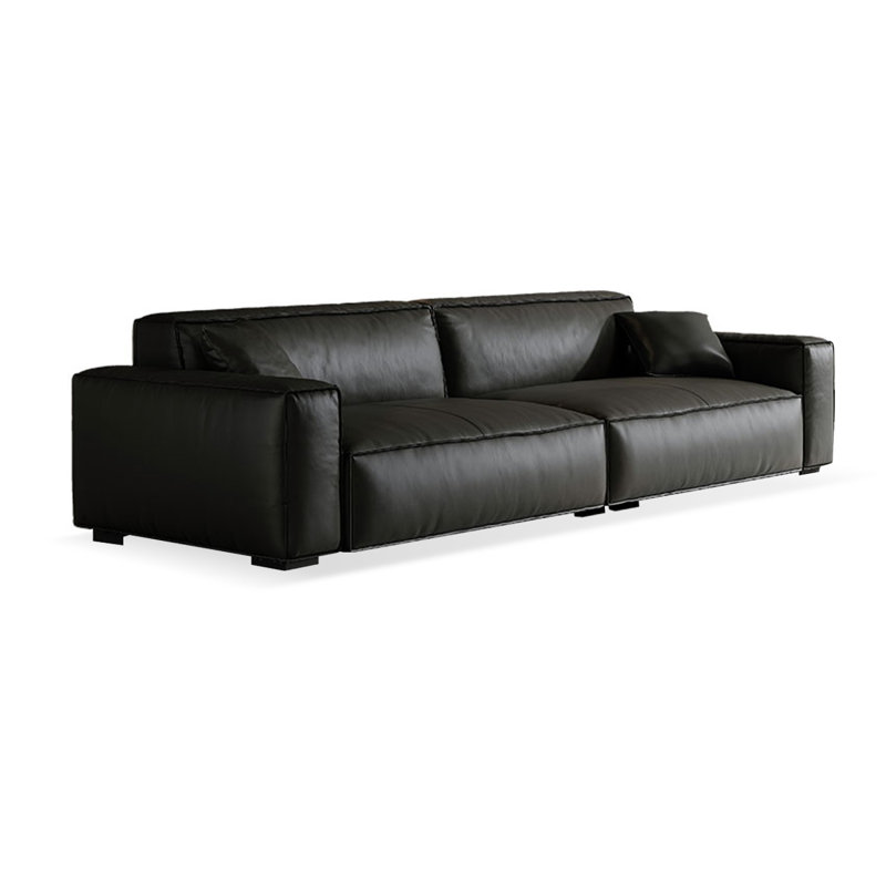Canapé modulaire noir en cuir véritable, H 27,56 po x l 110,24 po x P 37,4 po, 4, Noir