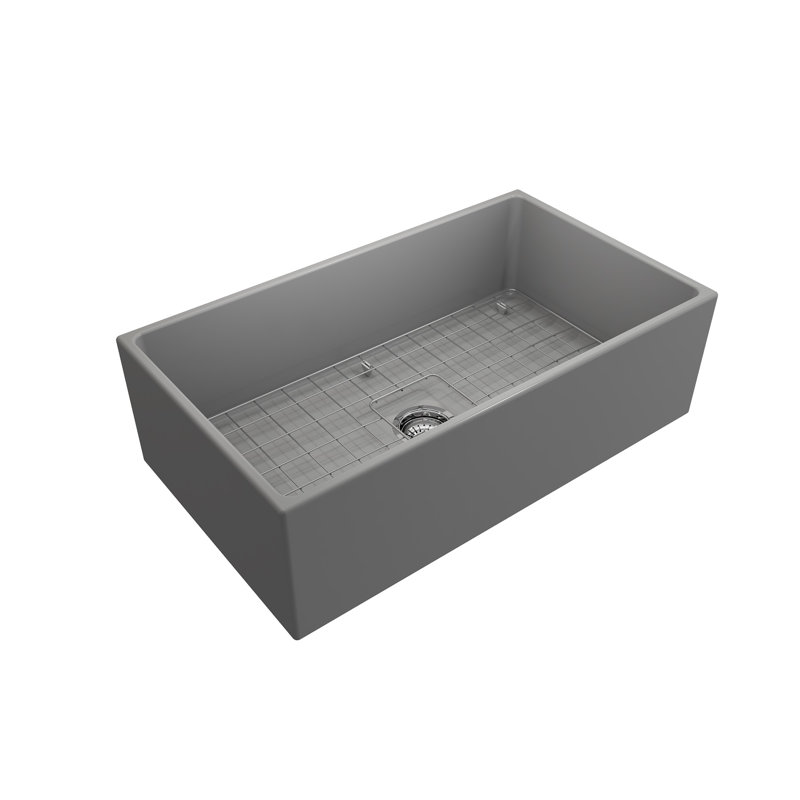 33 in. L Farmhouse Kitchen Sink, Matte Gray