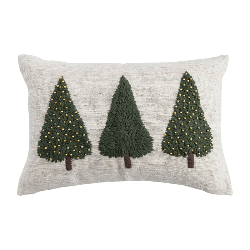 Coussin lombaire en laine tissé à la main avec des arbres et des perles brodés