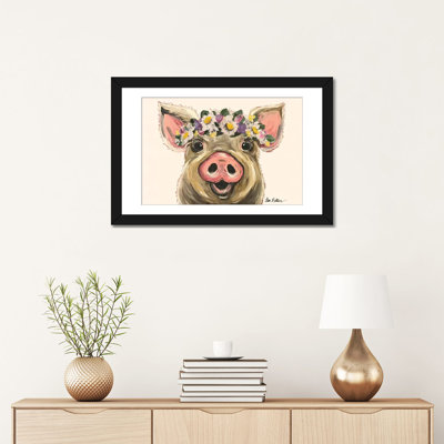" Pig With Flower Crown On Blush " by Hippie Hound Studios