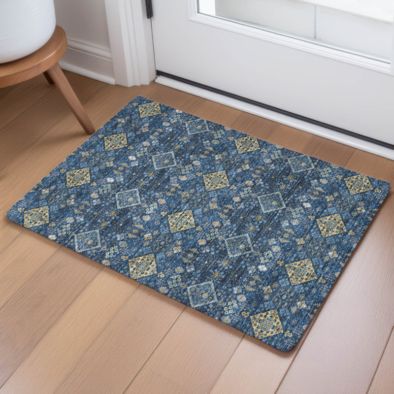 Tapis lavable à la machine intérieur / extérieur ACN2478, Marine, 1 pi 8 po x 2 pi 6 po