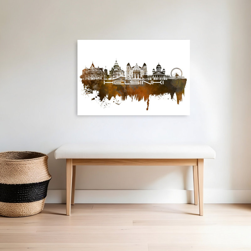 Paysage urbain d'Helsoween, art abstrait à l'aquarelle, H 24 po x l 36 po