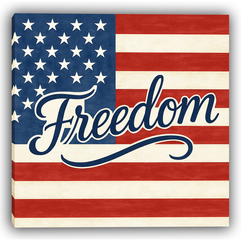 «Freedom Script on American Flag», art mural sur toile patriotique, H 12 po x l 12 po