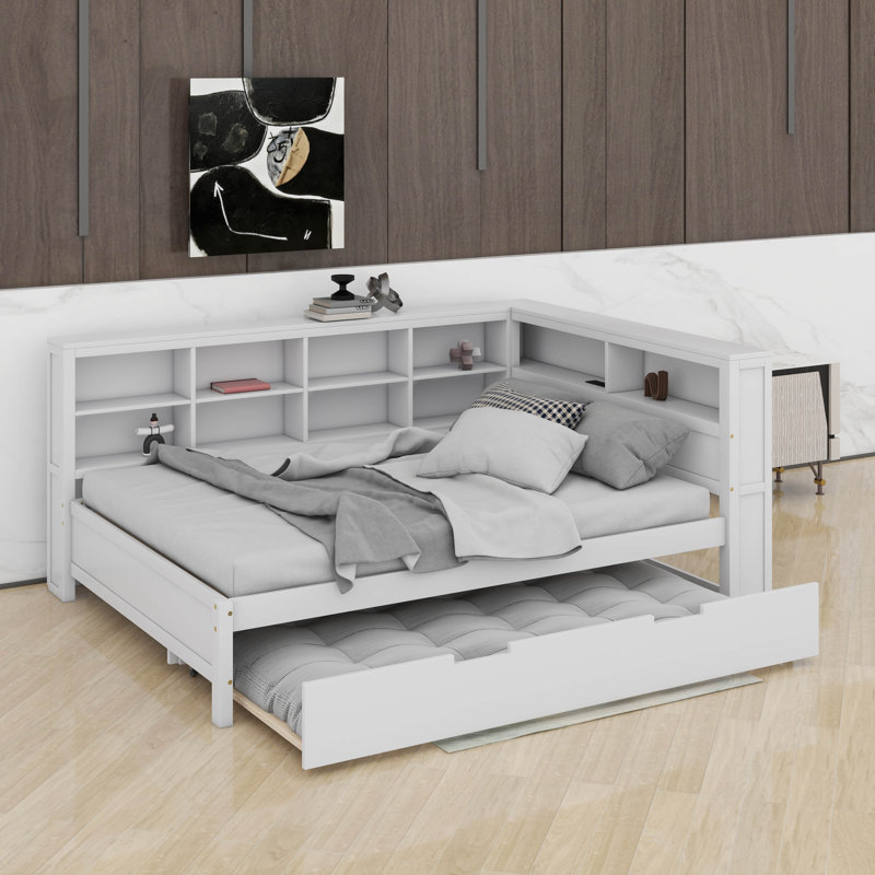 Full Size Daybed With Trundle, Shelf And USB