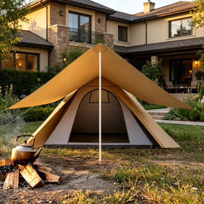 Tente de véranda - L 185,0 po x l 185,0 po x H 102,3 po, aluminium, Oxford, 1 pièce, café, gris