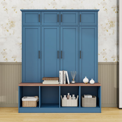 4-in-1 Hall Tree with 4 Hidden Hanging Hooks, Seating Bench and Doors by Lark Manor