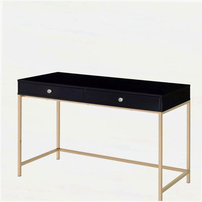 Black High Gloss and Gold 2-drawer Writing Desk