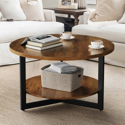 Caeron Round Coffee Table with 2-Tier Storage