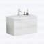 Meuble-lavabo de 31,5 po avec lavabo, tiroirs à fermeture en douceur, conception sans poignée et finition blanche brillante pour les espaces modernes
