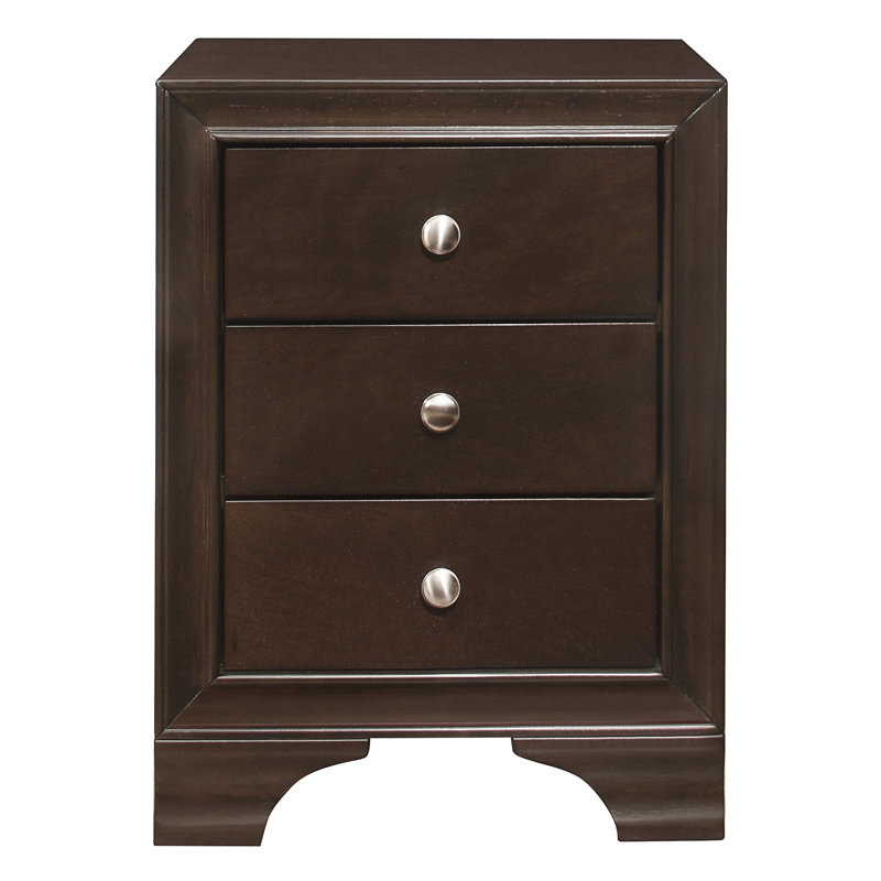 Brown Solid Wood 3-Drawer Nightstand with USB Ports