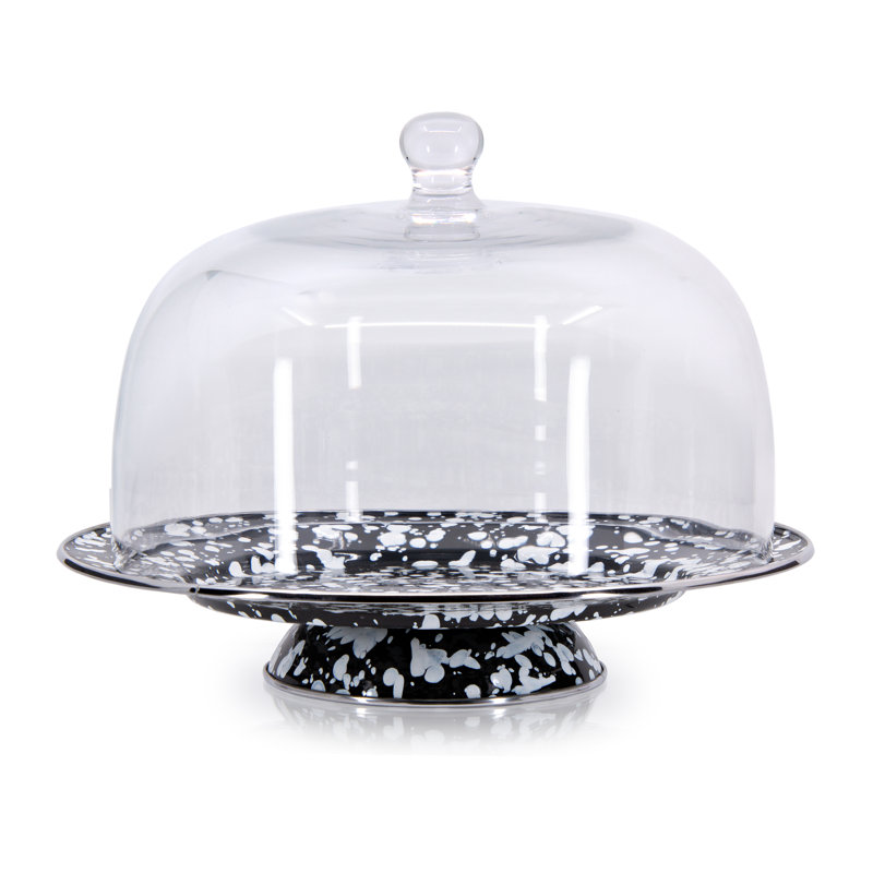 Solid Enamelware Cake Stand, Taupe Swirl
