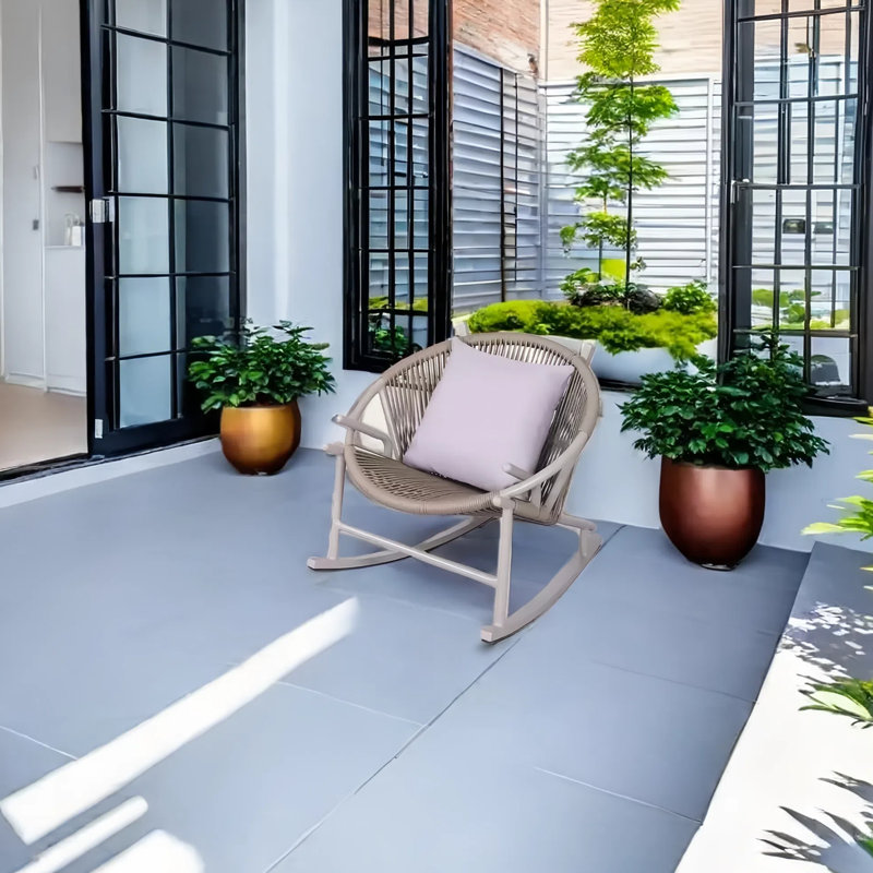 Chaise berçante simple de style décontracté, Gris / abricot
