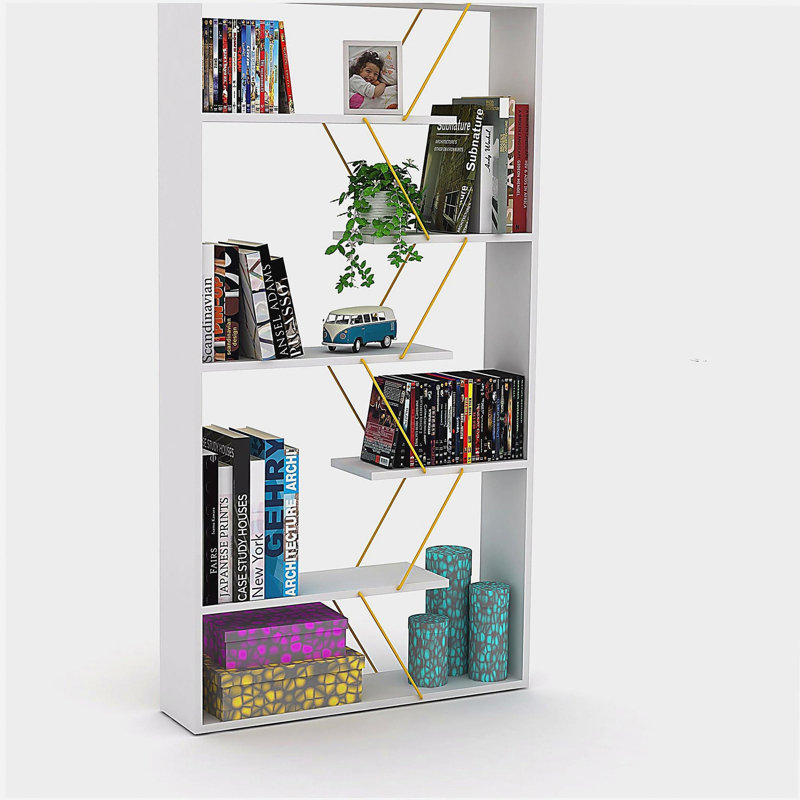 Furnish Home Store Wood Frame Etagere Open Back 6 Shelves Bookcase Industrial Bookshelf for Office and Living Rooms Modern Bookcases Large Bookshelf Organizer