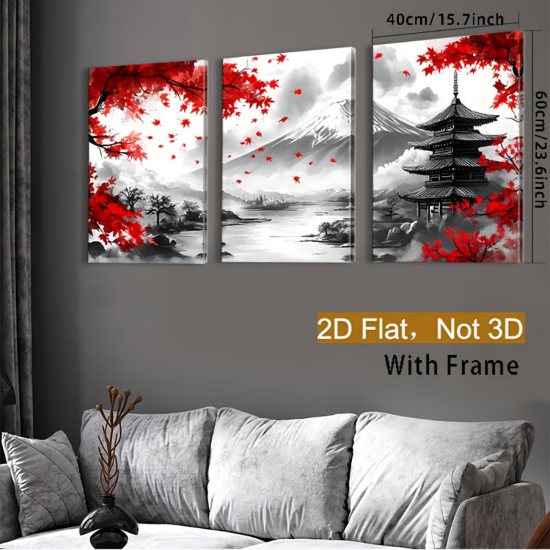 Impression sur toile 3 pièces Zen Japanese Fuji - Calm Living Space, 36 * 24 pouces 3 pièces