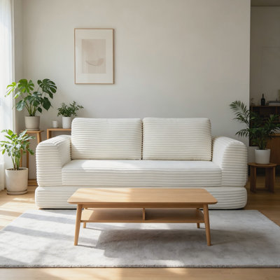 2-In-1 Folding Sofa Bed, Modern Corduroy Futon With 2 Pillows, Convertible Sleeper Couch For Living Room