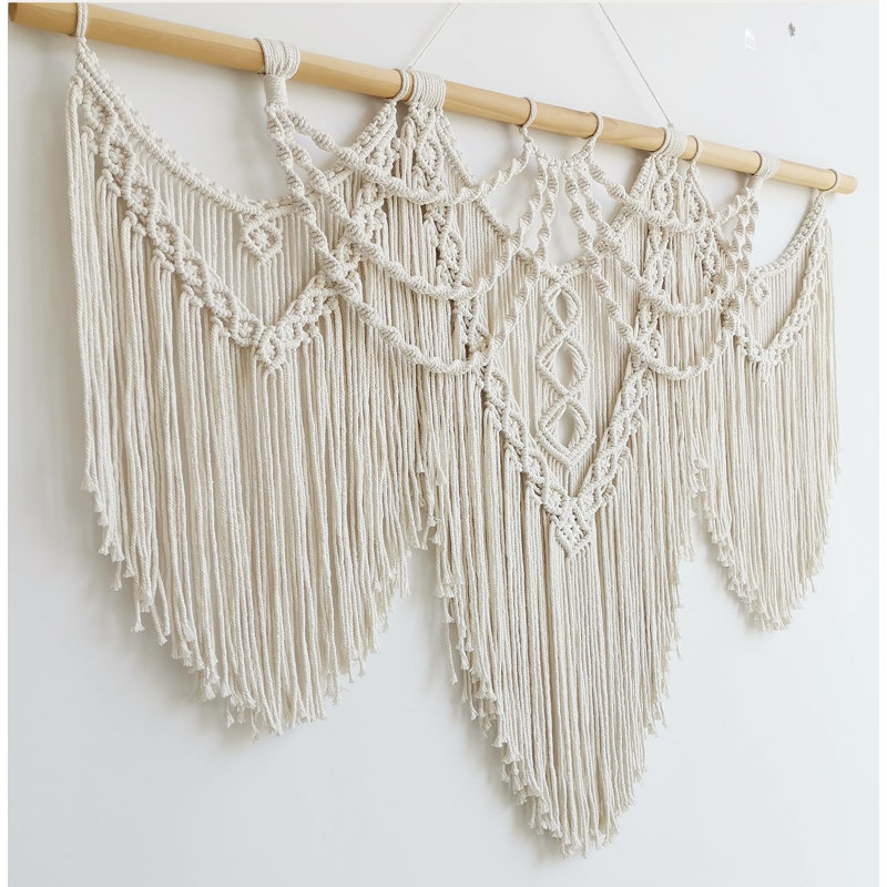 Macramé mural grand - Boho Wall Decor - grand art mural - décoration murale salon - tapisserie en macramé Boho Decor pour chambre à coucher (beige-frange)