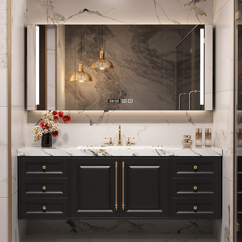 Armoire de salle de bain American Light Luxury, H 19,69 po x l 59,06 po x P 21,65 po, Noir