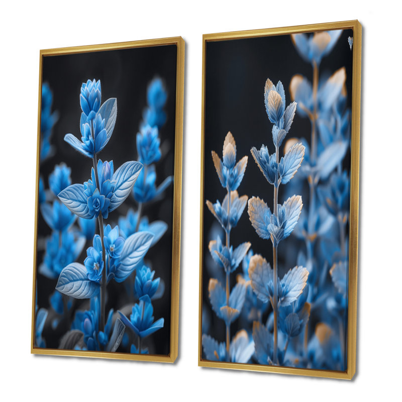 Ensemble de 2 photos d'art lupin bleu et noir, H 28 po x l 24 po, Impression encadrée, Doré