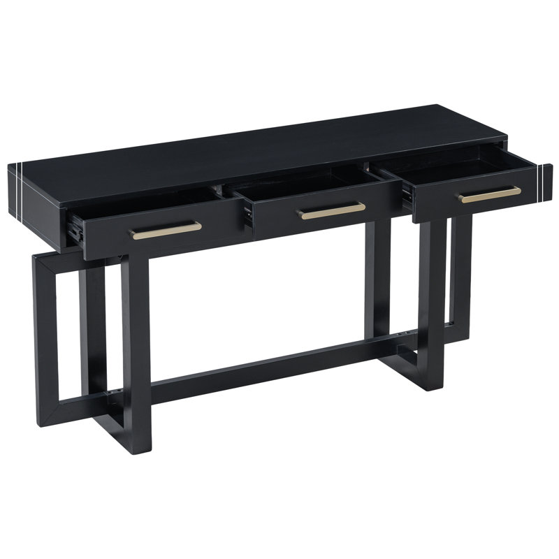 Console élégante avec trois tiroirs, table d'entrée très longue pour le vestibule, couloir, Noir, noir, noir, noir