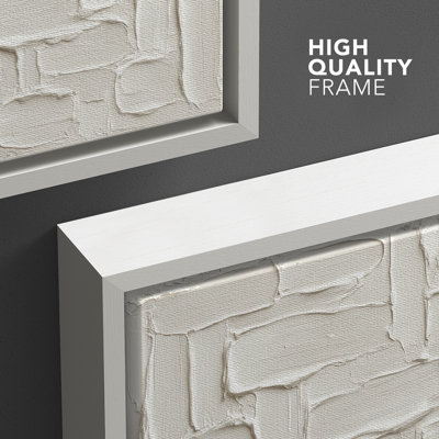 White Stone Block Pattern Wall Design Framed Canvas Master Bedroom Wall Art Work Print