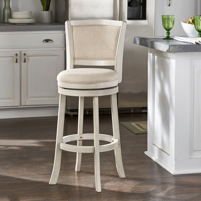 Tabouret de bar et de comptoir pivotant Ametra, Tabouret de bar (siège d'une hauteur de 29,96 po), Blanc antique, Beige