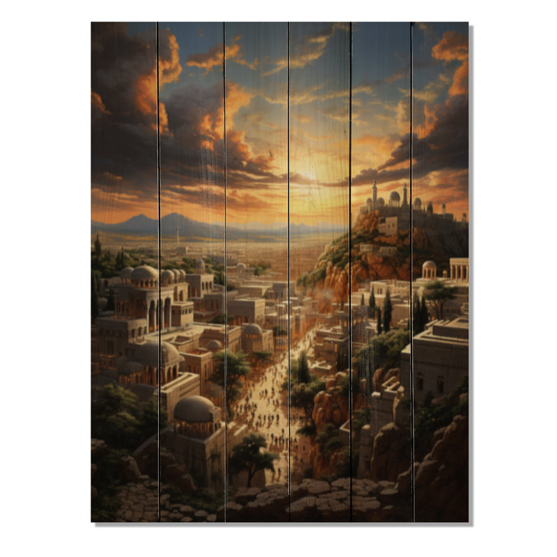 Judaïsme de Jérusalem, paysage urbain II sur bois, H 20 po x l 10 po x P 0,78 po
