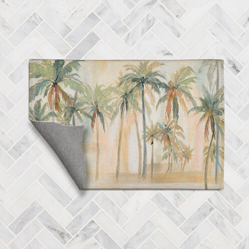 Tapis beige / vert tissé à la machine The Palm Beach Tropics, Rectangle 3 pi x 5 pi