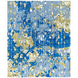 Tapis moderne noué à la main de conception unique - bleu, 8 pi 2 po x 9 pi 10 po Modern