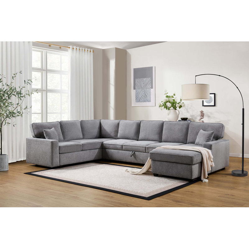 Canapé modulaire en chenille l 137 po Samira avec méridienne, rangement sous le siège et coussins décoratifs