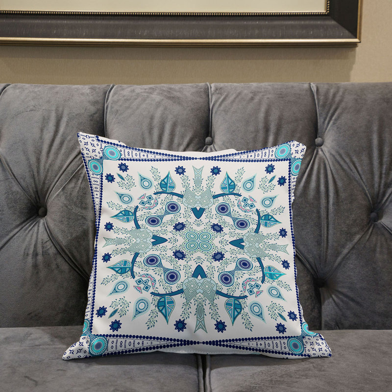 Housse et insert de coussin carré en polyester intérieur / extérieur, 26 po x 26 po, Bleu clair / blanc