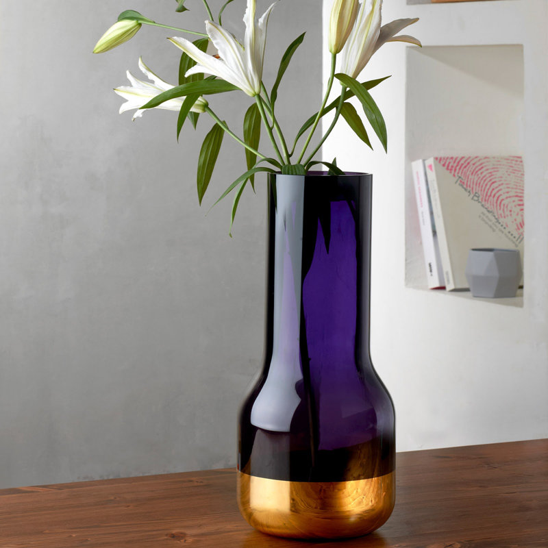 Contour Handmade Lead Free Crystal Table Vase, Purple/Gold, 15.74" H x 7.08" W x 7.08" D
