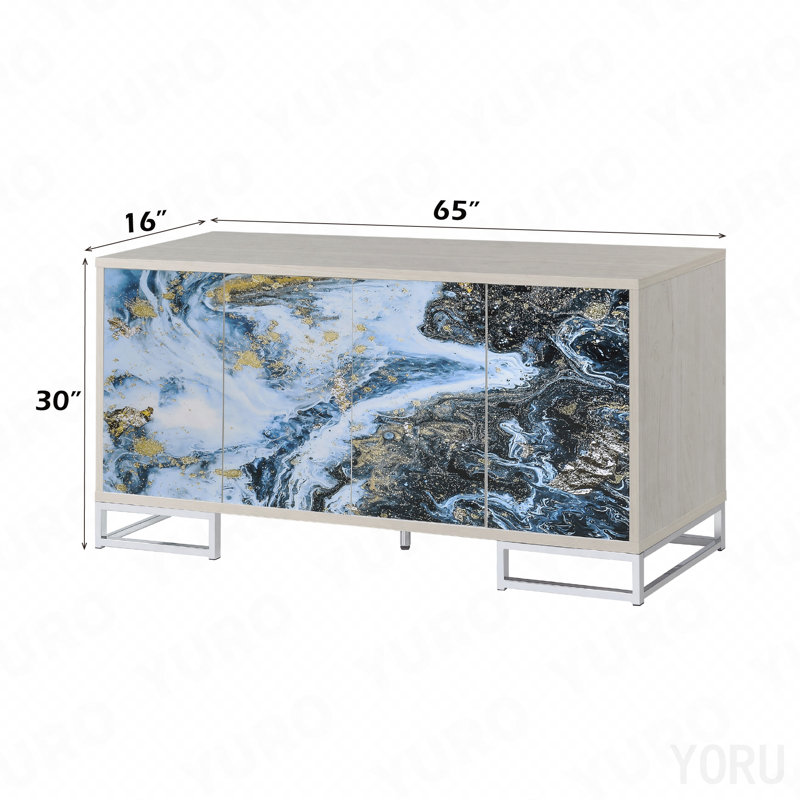 Console Cabinet, Painted for Entryway - Blue Marble/Chrome