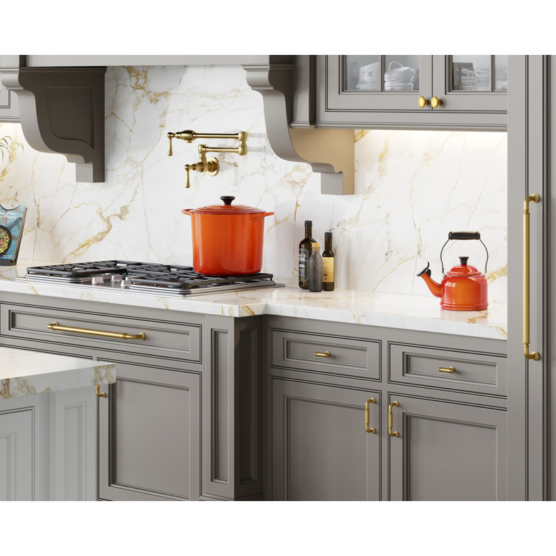 Berkshire Collection Handle Pull - Cabinet Pull - Farmhouse Hardware for Drawers & Cabinets, 6 5/16", Brushed Golden Brass