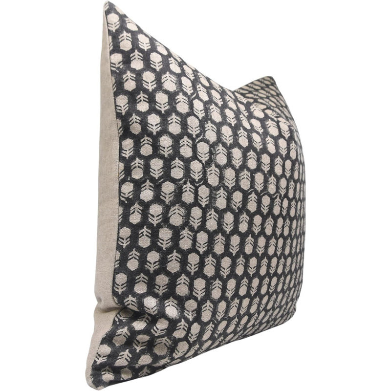 Block Print Throw Pillow Cover DTBLKTLSquare, Black/White Floral 2, 22" x 22", Square