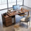 Bureau moderne en bois massif brun minimaliste, bureau à domicile extensible avec armoire latérale